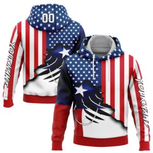 Custom Red US Navy Blue-Black 3D American Flag And Fish Hook Fishing Sports Pullover Sweatshirt Hoodie
